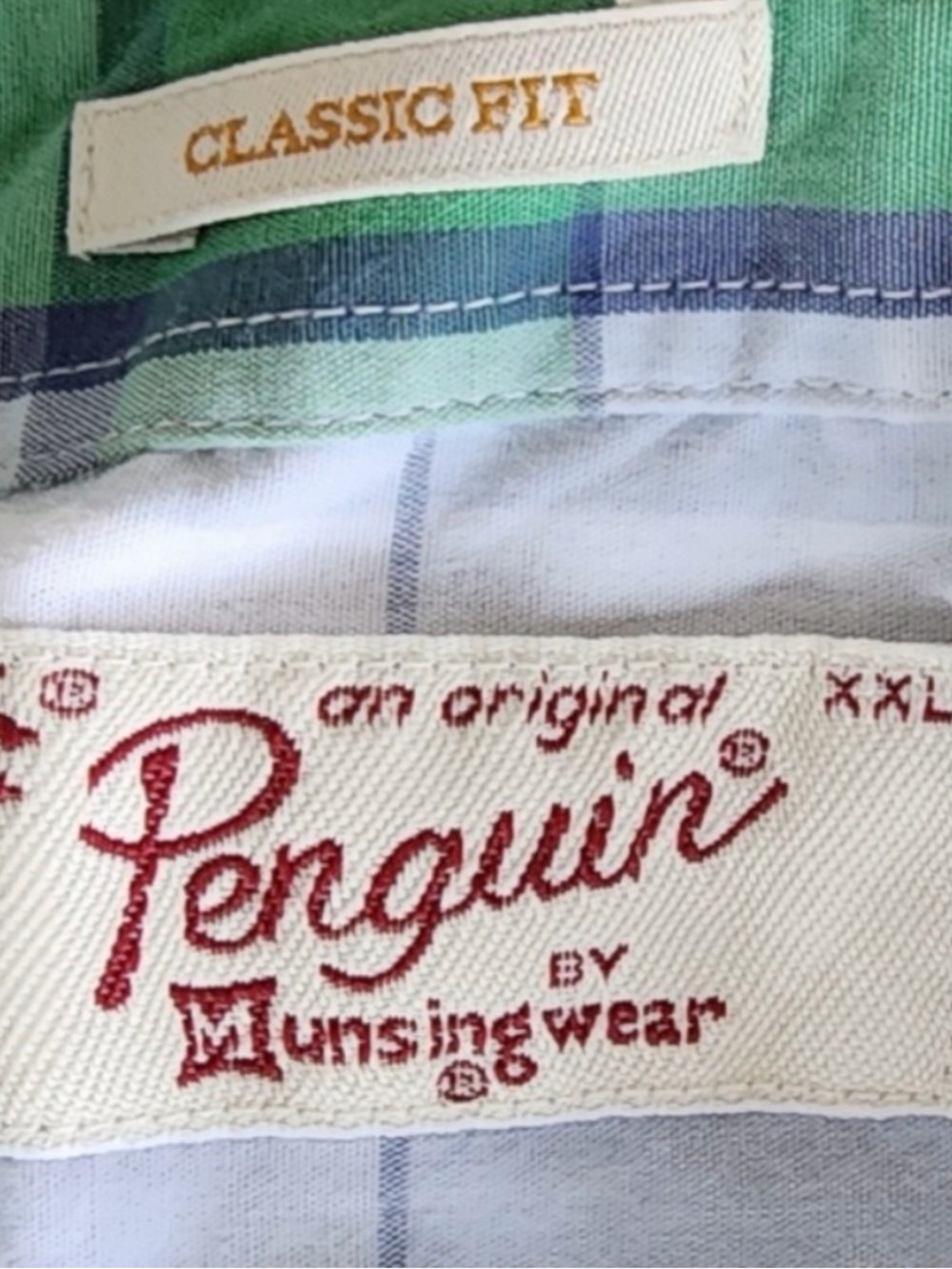 Original Penguin Plaid Shirt XXL Classic Fit Button Up Short Sleeve Green Blue
